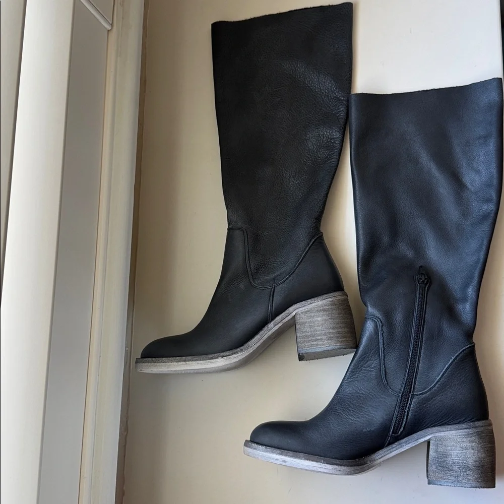 Free People Black Leather Knee-High Boots